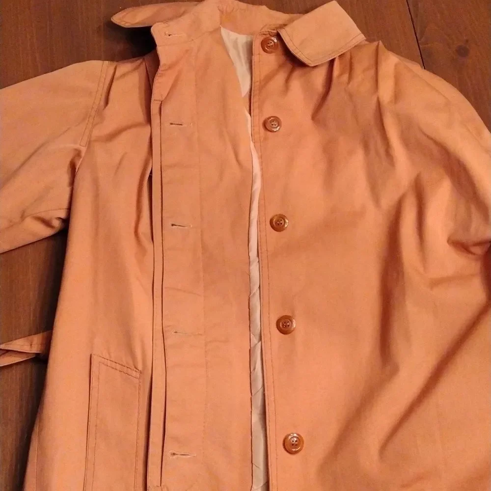 Vintage Foxland by Lanson Trench Raincoat with Waist Belt, Size 8, Light Orange